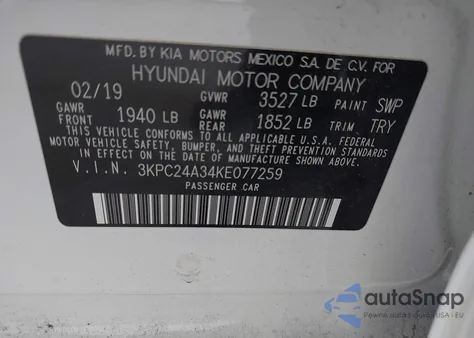 2019 Hyundai Accent Se from USA, damaged, VIN 3KPC24A34KE077259